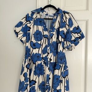 Floral Blue and White Midi Dress